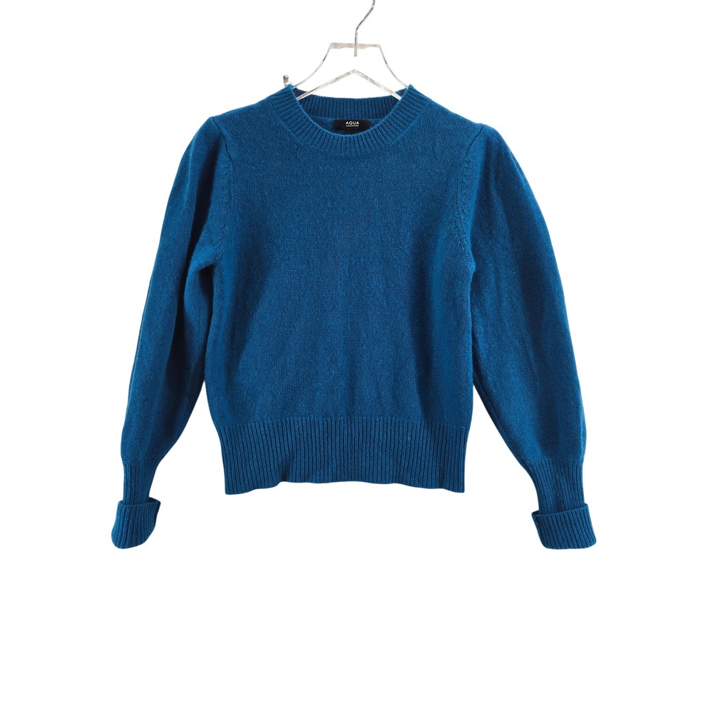 Aqua Cashmere Blue Puff Shoulder Crewneck Sweater Womens Small 100% Cashmere